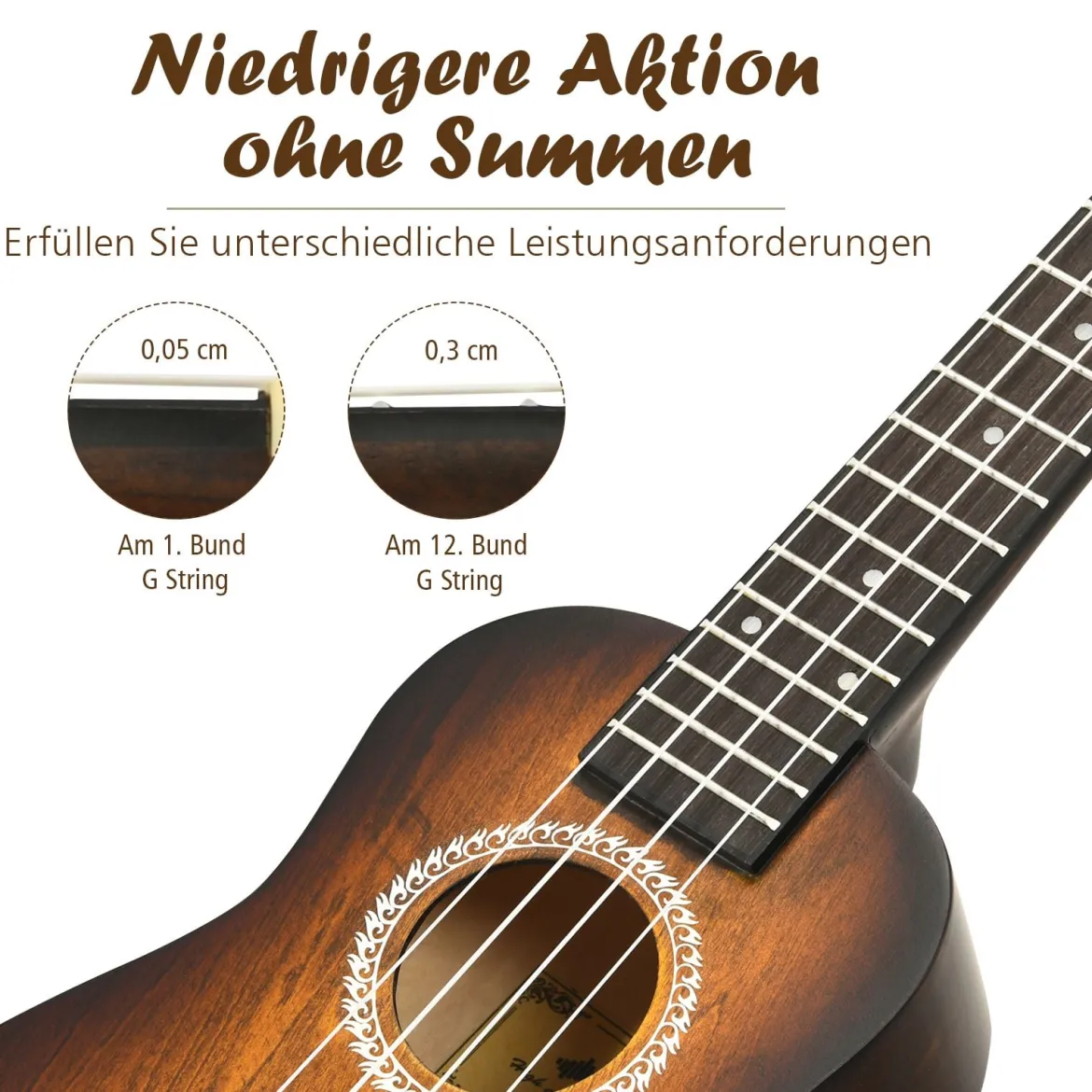 Ukulele Ukulelen-Set mit Tragetasche Gitarreninstrument 17,5 x 6 x 53 cm Braun