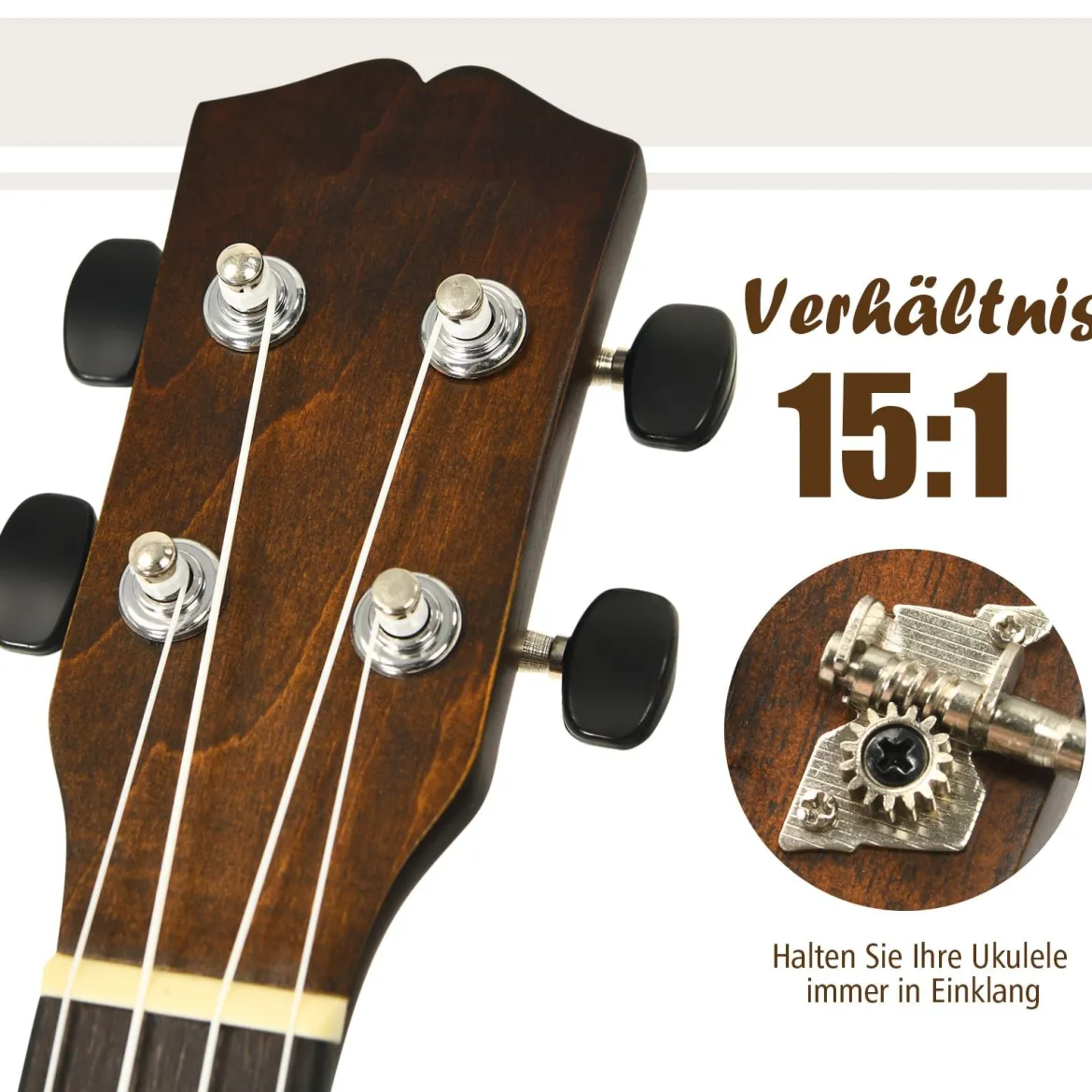 Ukulele Ukulelen-Set mit Tragetasche Gitarreninstrument 17,5 x 6 x 53 cm Braun