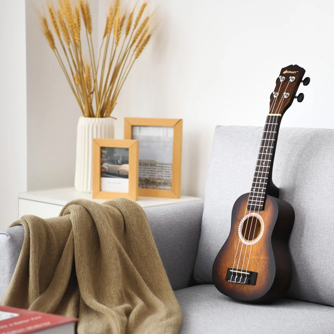 Ukulele Ukulelen-Set mit Tragetasche Gitarreninstrument 17,5 x 6 x 53 cm Braun