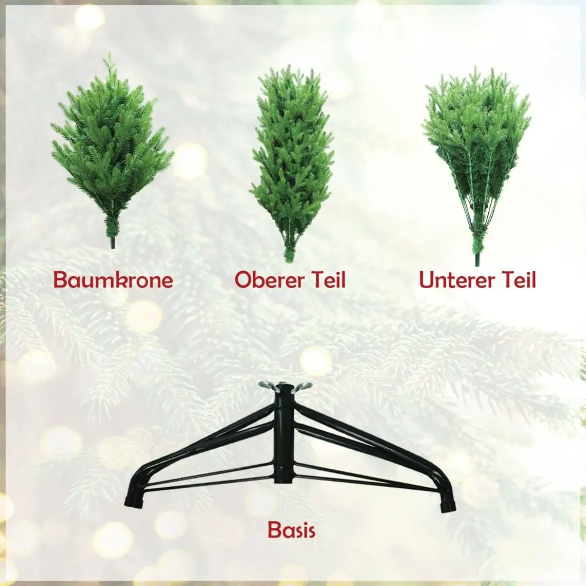Unbeleuchteter Künstlicher Weihnachtsbaum mit 1462 PE- & PVC-Zweigen & Metallständer 180 cm