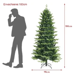 Unbeleuchteter Künstlicher Weihnachtsbaum mit 1462 PE- & PVC-Zweigen & Metallständer 180 cm