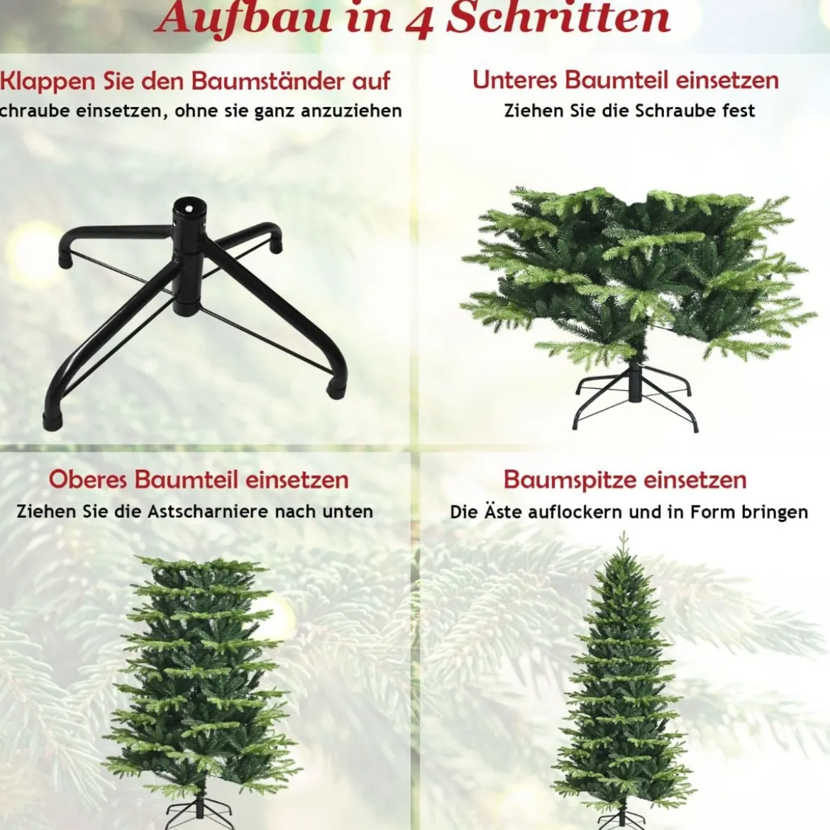 Unbeleuchteter Künstlicher Weihnachtsbaum mit 1462 PE- & PVC-Zweigen & Metallständer 180 cm