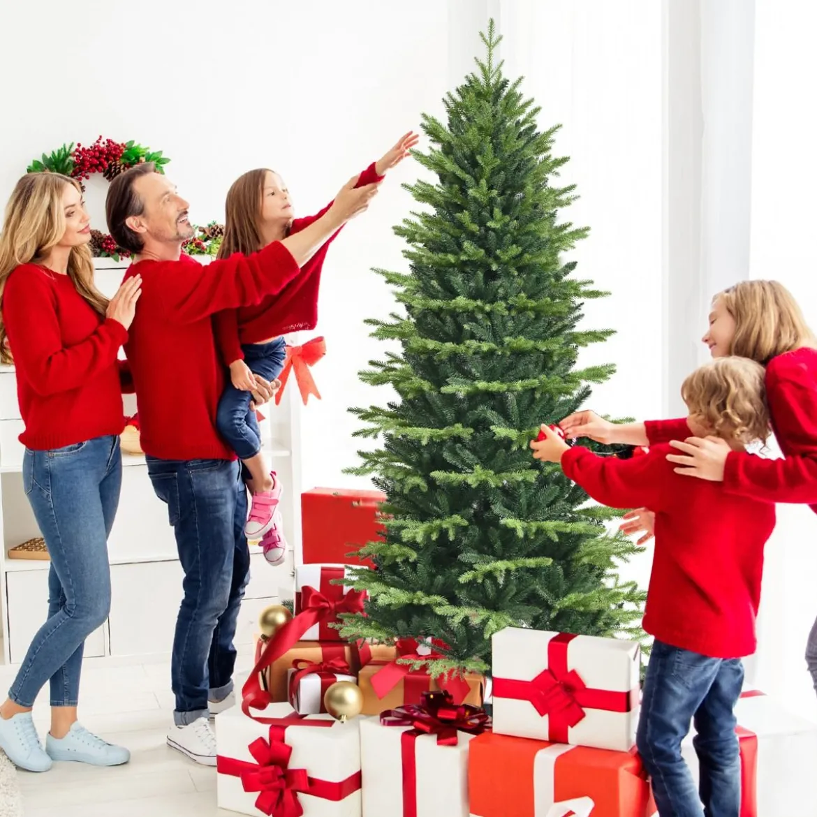Unbeleuchteter Künstlicher Weihnachtsbaum mit 1462 PE- & PVC-Zweigen & Metallständer 180 cm
