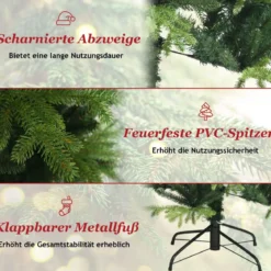 Unbeleuchteter Künstlicher Weihnachtsbaum mit 1462 PE- & PVC-Zweigen & Metallständer 180 cm