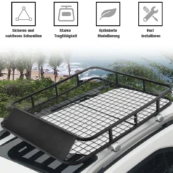 Universaler Dachgepäckträger Auto-Gepäckträger Dachkorb aus Stahl 122,5 x 102 x 15 cm Schwarz