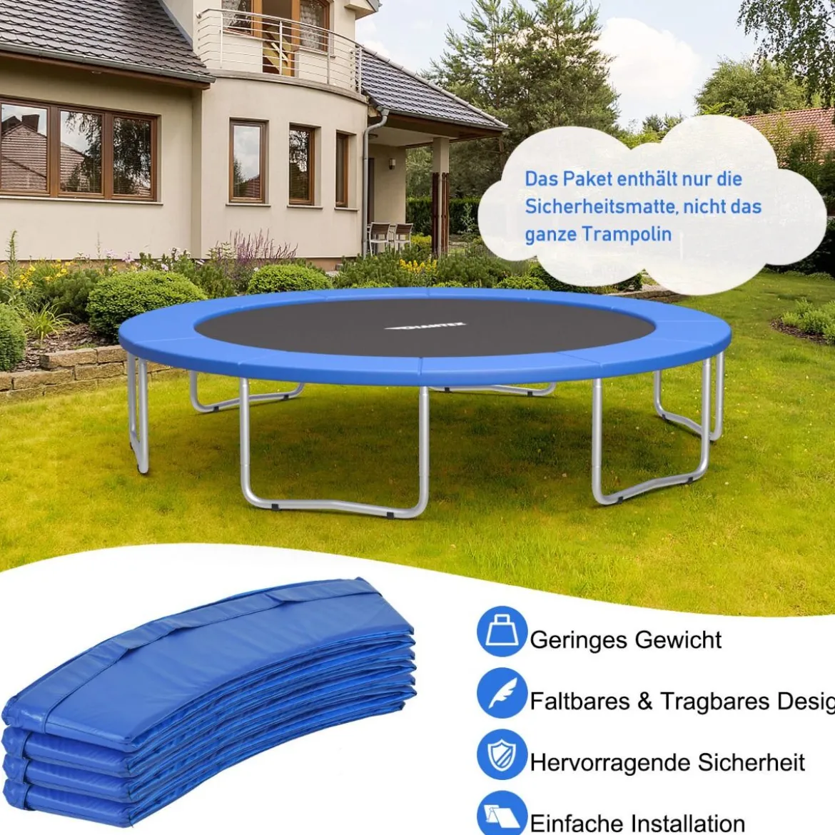 Universale Trampolin Federabdeckung 304 cm Trampolin Ersatzabdeckung Blau