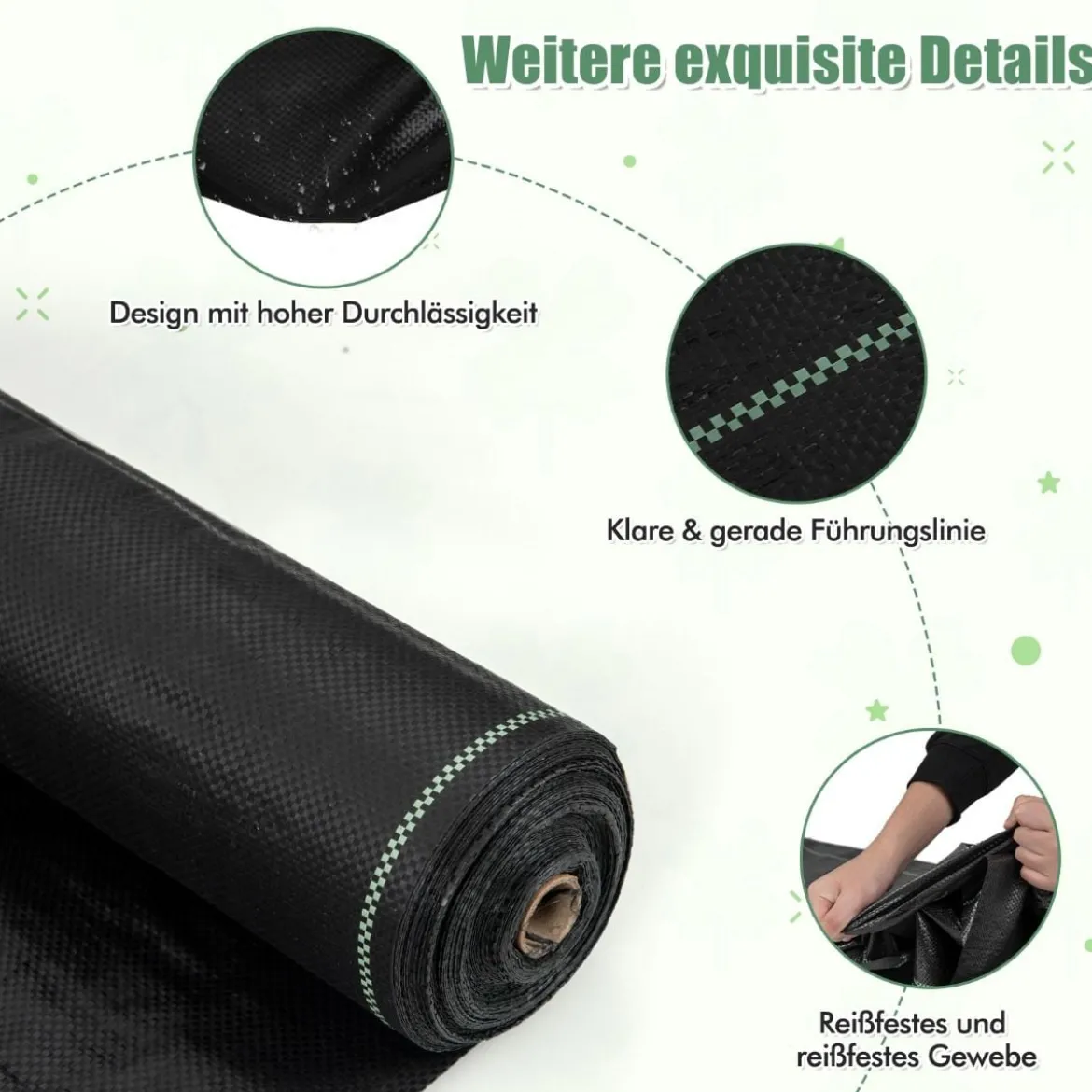 Unkrautvlies 50m² Gartenvlies gegen Unkraut Unkrautfolie PP Schwarz 25 x 2m-100 g/m²