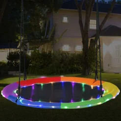 Untertassenschaukel mit 100 cm Durchmesser bis 300kg belastbar LED-Schaukel für Kinder & Erwachsene Regenbogenfarbe