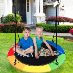 Untertassenschaukel mit 100 cm Durchmesser bis 300kg belastbar LED-Schaukel für Kinder & Erwachsene Regenbogenfarbe