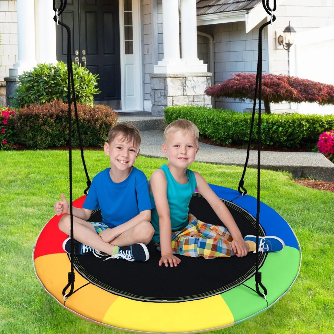 Untertassenschaukel mit 100 cm Durchmesser bis 300kg belastbar LED-Schaukel für Kinder & Erwachsene Regenbogenfarbe