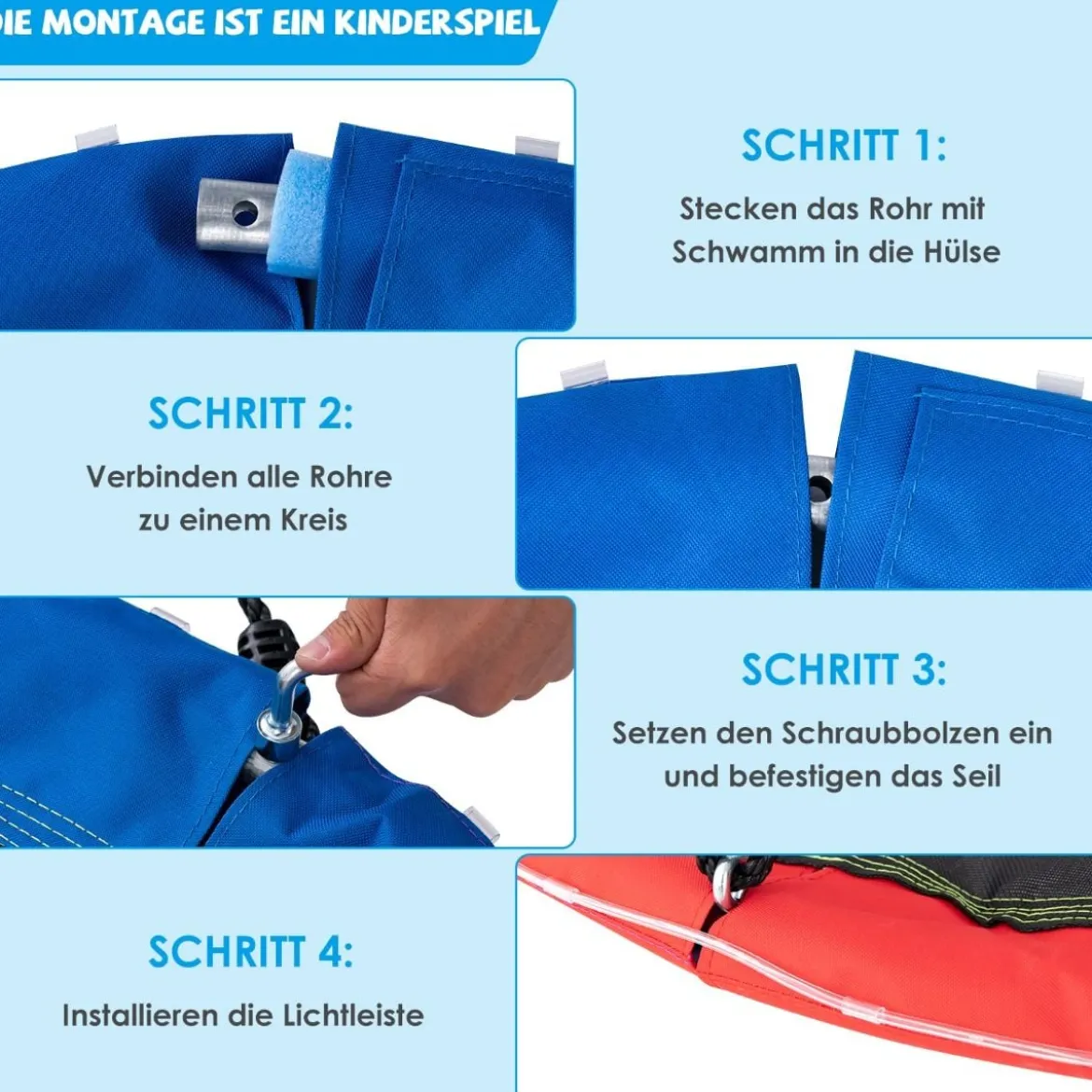 Untertassenschaukel mit 100 cm Durchmesser bis 300kg belastbar LED-Schaukel für Kinder & Erwachsene Regenbogenfarbe