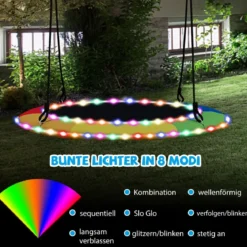 Untertassenschaukel mit 100 cm Durchmesser bis 300kg belastbar LED-Schaukel für Kinder & Erwachsene Regenbogenfarbe