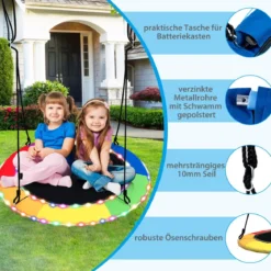 Untertassenschaukel mit 100 cm Durchmesser bis 300kg belastbar LED-Schaukel für Kinder & Erwachsene Regenbogenfarbe