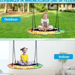 Untertassenschaukel mit 100 cm Durchmesser bis 300kg belastbar LED-Schaukel für Kinder & Erwachsene Regenbogenfarbe