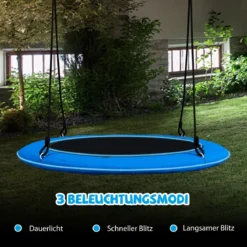 Untertassenschaukel mit 100 cm Durchmesser bis 300kg belastbar LED-Schaukel für Kinder & Erwachsene Blau