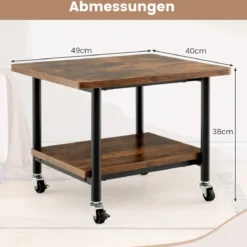 Untertisch-Druckerablage mit Transportrollen 2-stöckige Druckerablage 49 x 40 x 37 cm Braun