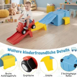 Up & Down Roller Coaster Erweiterbare Kinderachterbahn Blau + Gelb + Rot