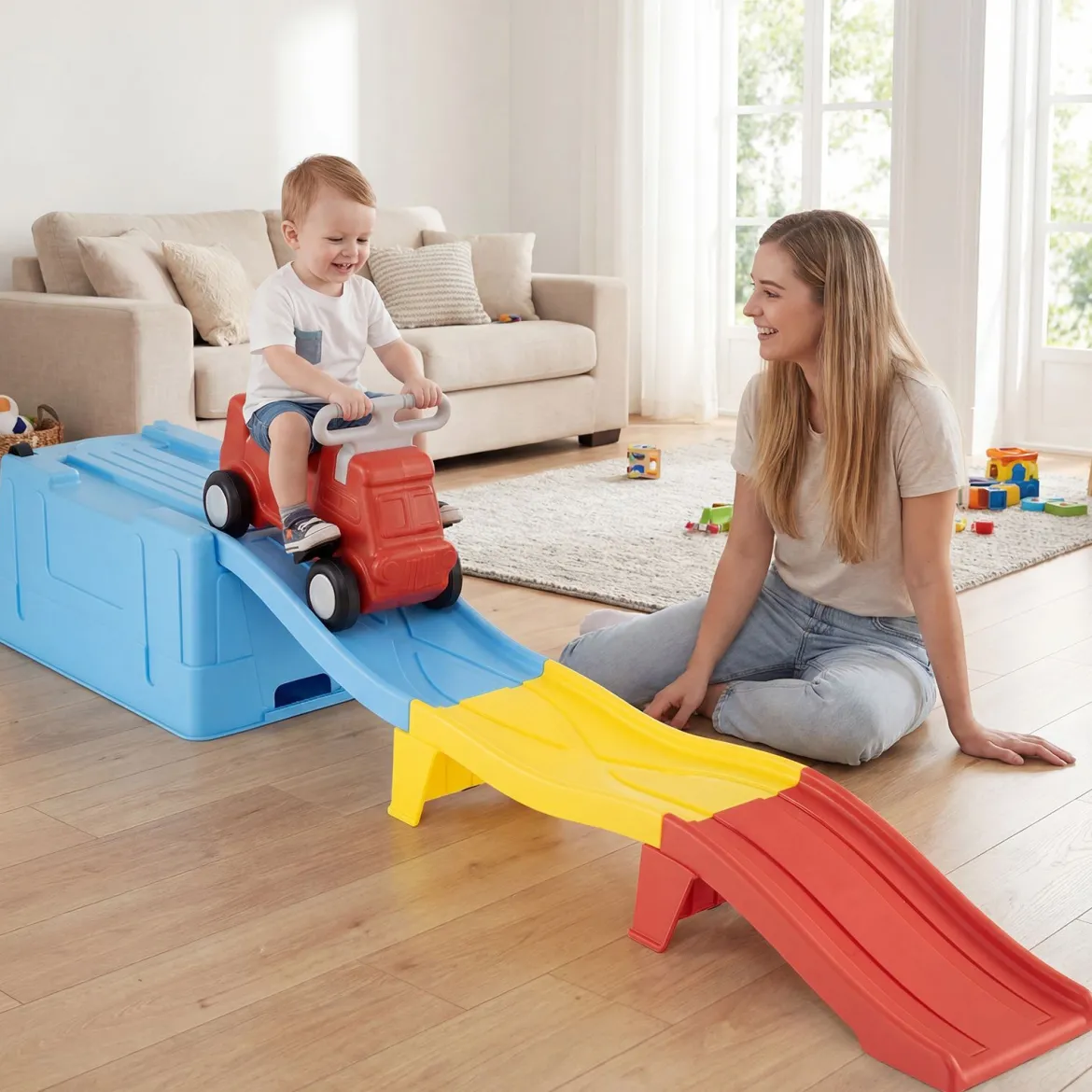 Up & Down Roller Coaster Erweiterbare Kinderachterbahn Blau + Gelb + Rot