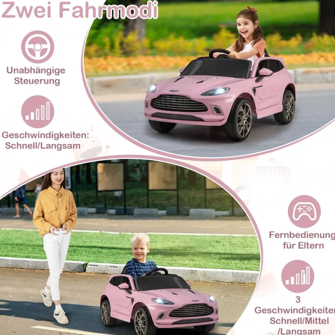 12V Aston Martin DBX Kinderauto mit 2,4G-Fernbedienung 1,4-2,5 km/h Rosa