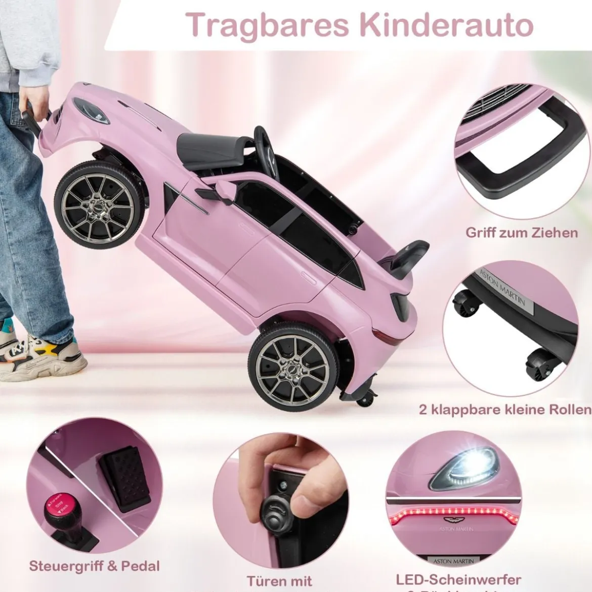 12V Aston Martin DBX Kinderauto mit 2,4G-Fernbedienung 1,4-2,5 km/h Rosa