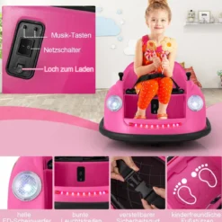 12V Autoscooter Kinder Elektro Bumper Car mit Fernsteuerung & LED-Lichtern & Musik Blau/Rosa/Rot