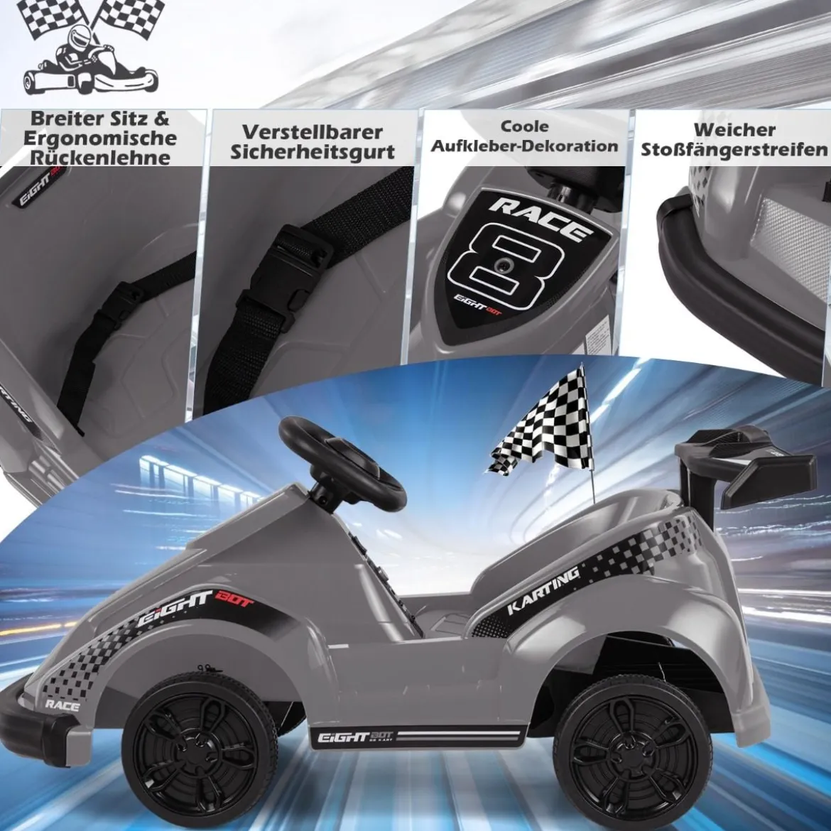 6V Elektro Gokart mit Musik & Soundeffekte & Vorwärts- und Rückwärtsfunktion Schwarz