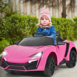 12V Elektro Kinderauto mit Stoßdämpferfeder Fernsteuerung & Musik & Sanftanlauf & Hupe & LED-Leuchten Rosa