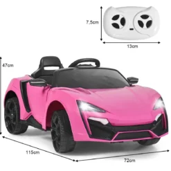 12V Elektro Kinderauto mit Stoßdämpferfeder Fernsteuerung & Musik & Sanftanlauf & Hupe & LED-Leuchten Rosa