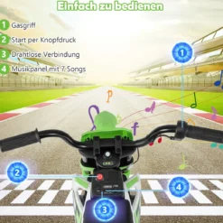 12V Elektro Kindermotorrad Elektromotorrad für Kinder mit abnehmbaren Stützrädern & Federung Elektro Motorrad Grün