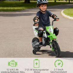 12V Elektro Kindermotorrad Elektromotorrad für Kinder mit abnehmbaren Stützrädern & Federung Elektro Motorrad Grün