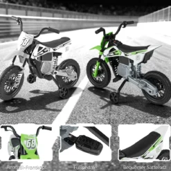 12V Elektro Kindermotorrad Elektromotorrad für Kinder mit abnehmbaren Stützrädern & Federung Elektro Motorrad Grün
