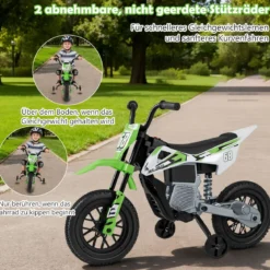 12V Elektro Kindermotorrad Elektromotorrad für Kinder mit abnehmbaren Stützrädern & Federung Elektro Motorrad Grün