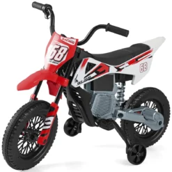12V Elektro Kindermotorrad Elektromotorrad für Kinder mit abnehmbaren Stützrädern & Federung Elektro Motorrad Rot