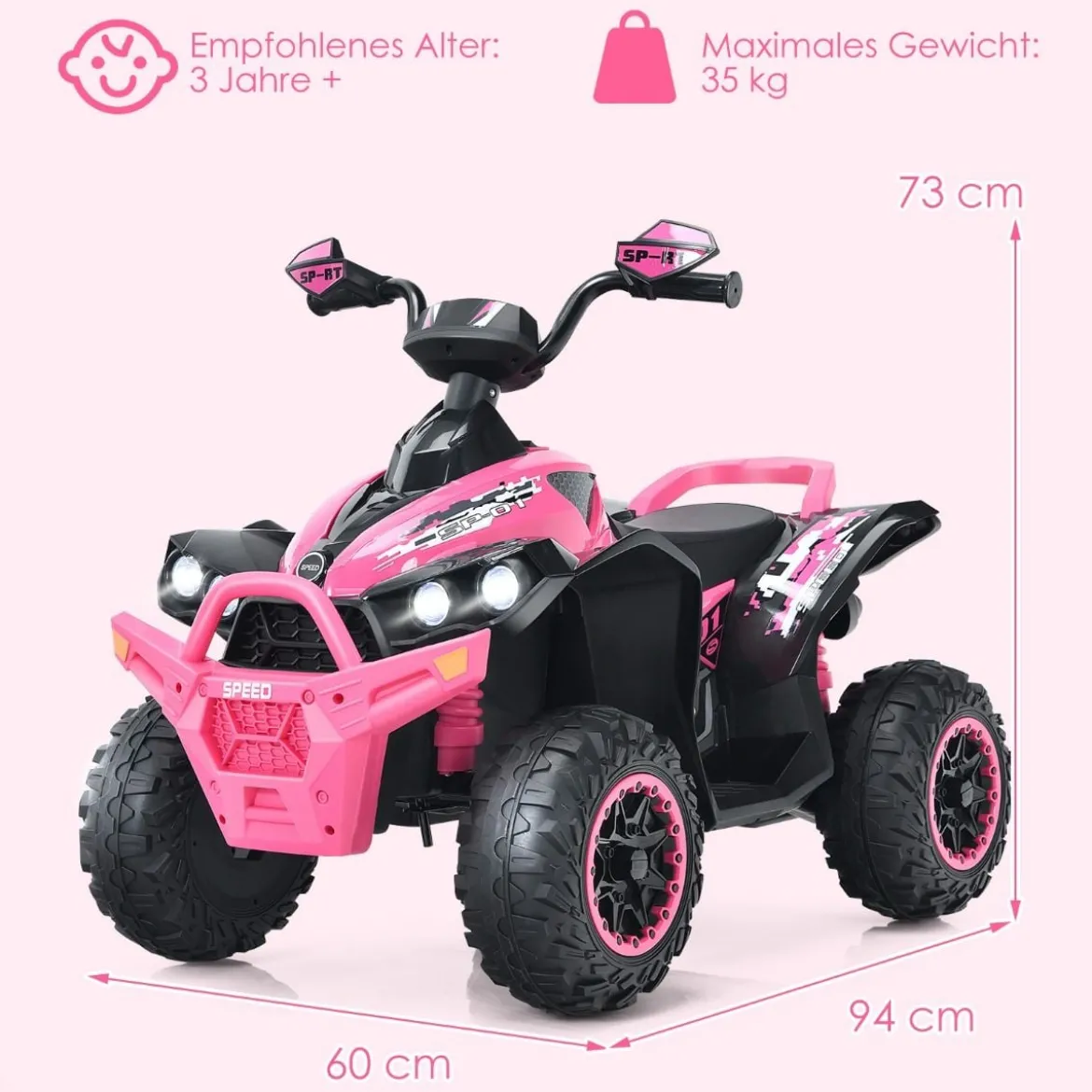 12V Elektro Kinderquad mit Musik Hupe und LED Scheinwerfer Elektroquad Rosa