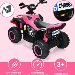 12V Elektro Kinderquad mit Musik Hupe und LED Scheinwerfer Elektroquad Rosa