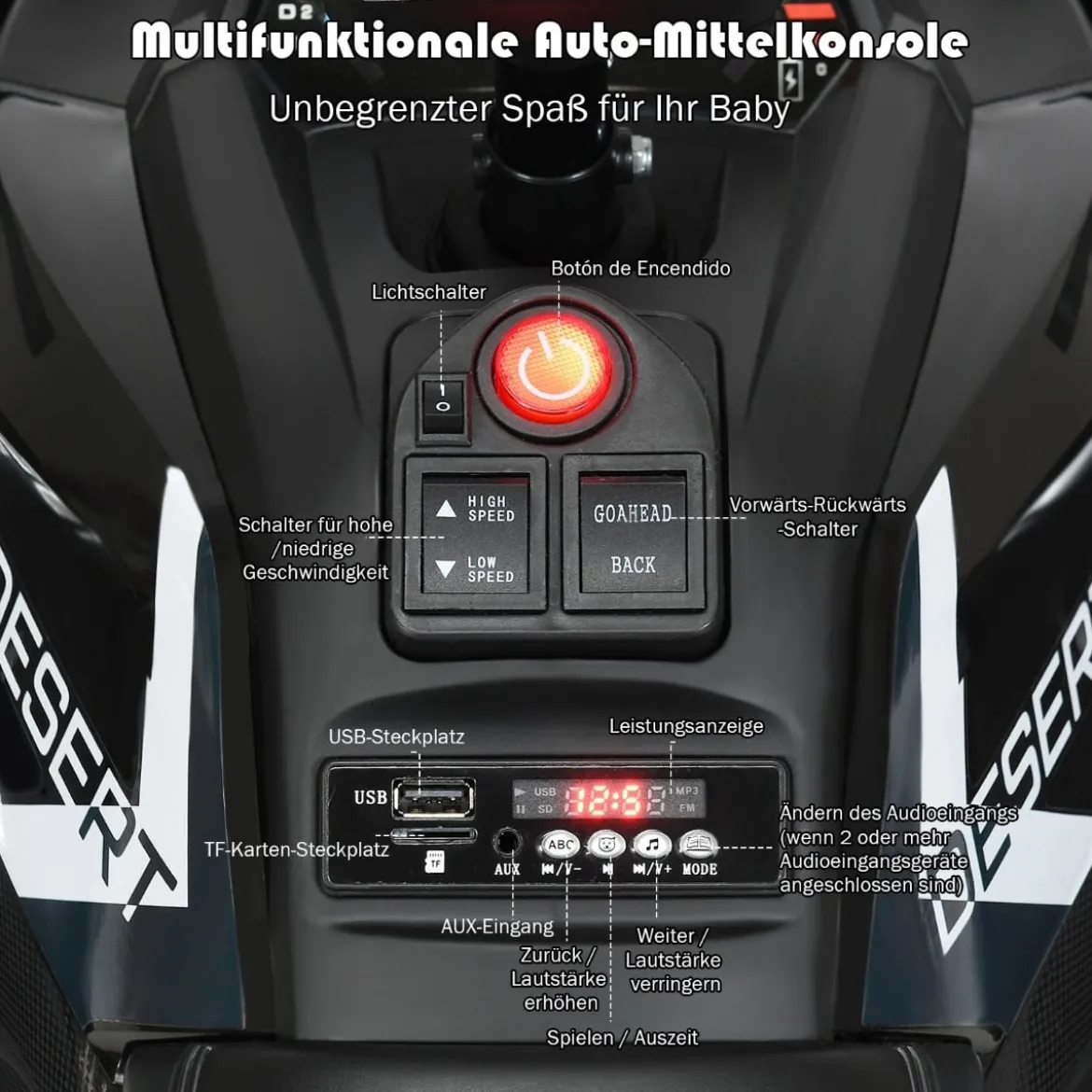 12V Elektro Kinderquad mit Scheinwerfer 4 Räder Kinder Kinderauto Elektroauto für Kinder ab 3 Jahren