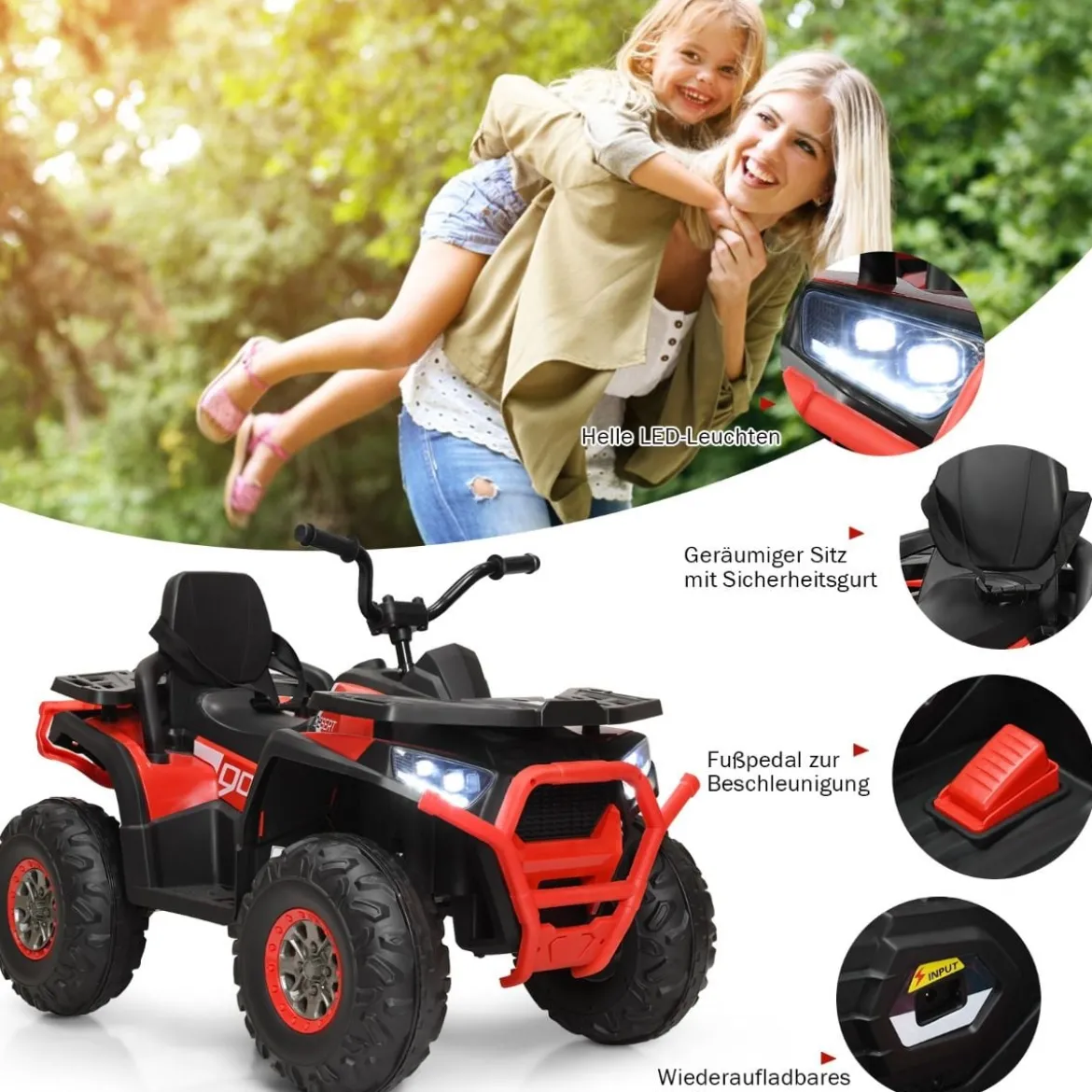12V Elektro Kinderquad mit Scheinwerfer 4 Räder Kinder Kinderauto Elektroauto für Kinder ab 3 Jahren