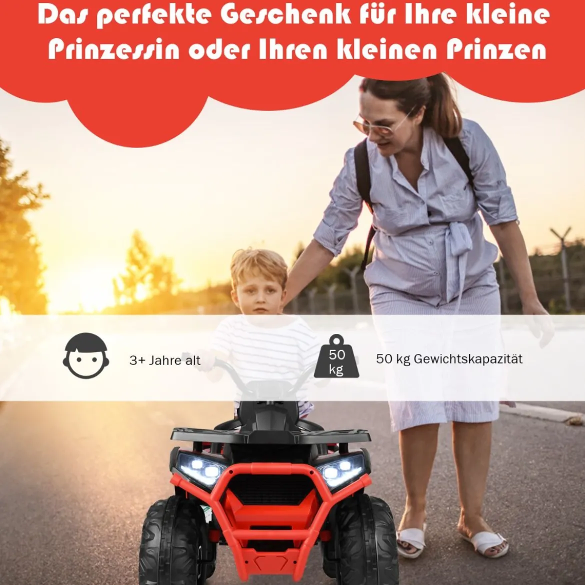 12V Elektro Kinderquad mit Scheinwerfer 4 Räder Kinder Kinderauto Elektroauto für Kinder ab 3 Jahren