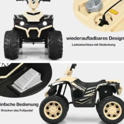 12V Elektro Kinderquad mit Scheinwerfer Mini Elektroquad mit Musik & Hupe Kinderauto Gelb