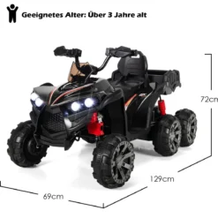 12V Elektro Kinderquad mit Stauraum & LED-Lichtern Mini Elektroquad 3-6 km/h Schwarz