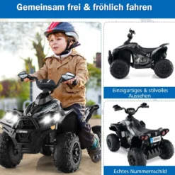 12V Elektroquad mit Musik Hupe & LED Scheinwerfer Elektro Kinderquad Schwarz