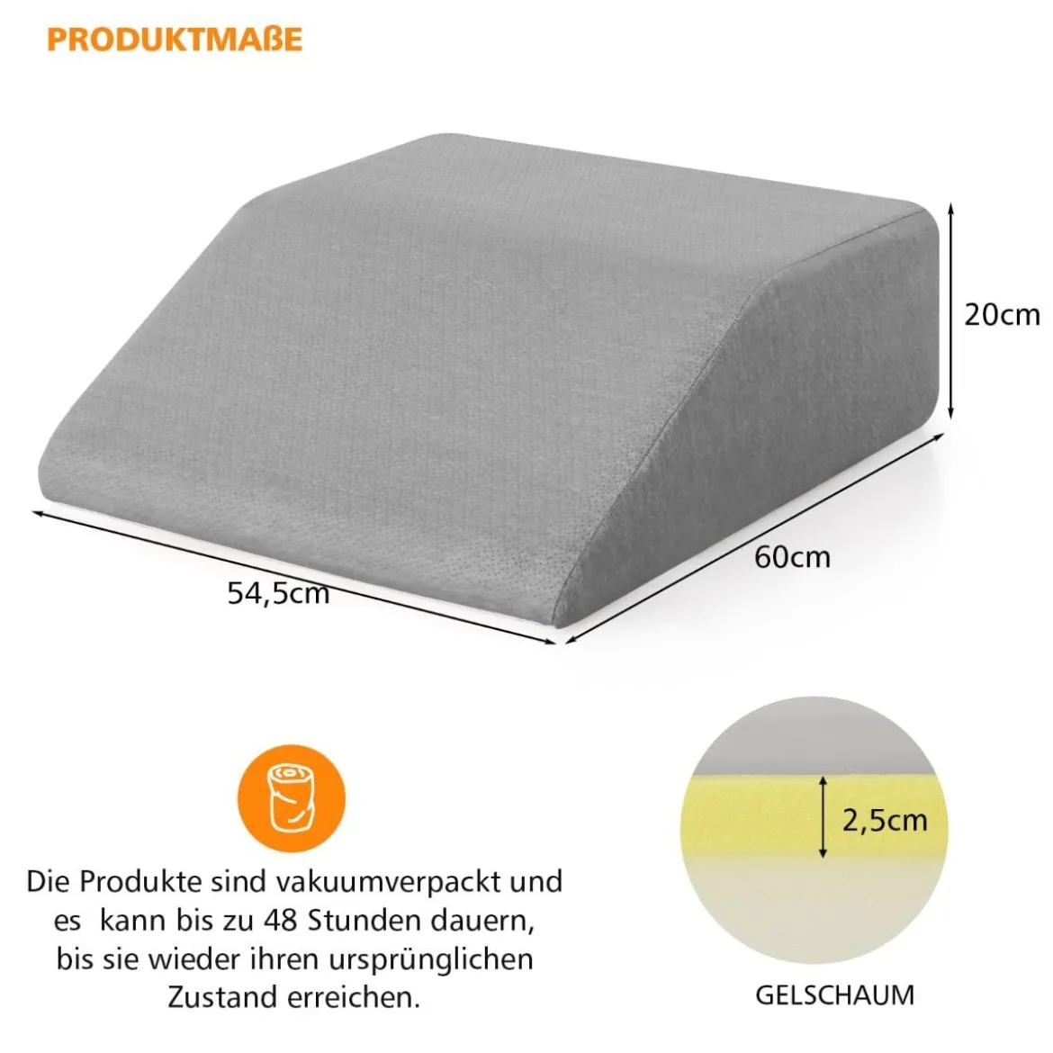Venenkissen Beinkissen aus Rückstellschaum Schlafkissen Kopfkissen 60 x 54,5 x 20 cm Grau
