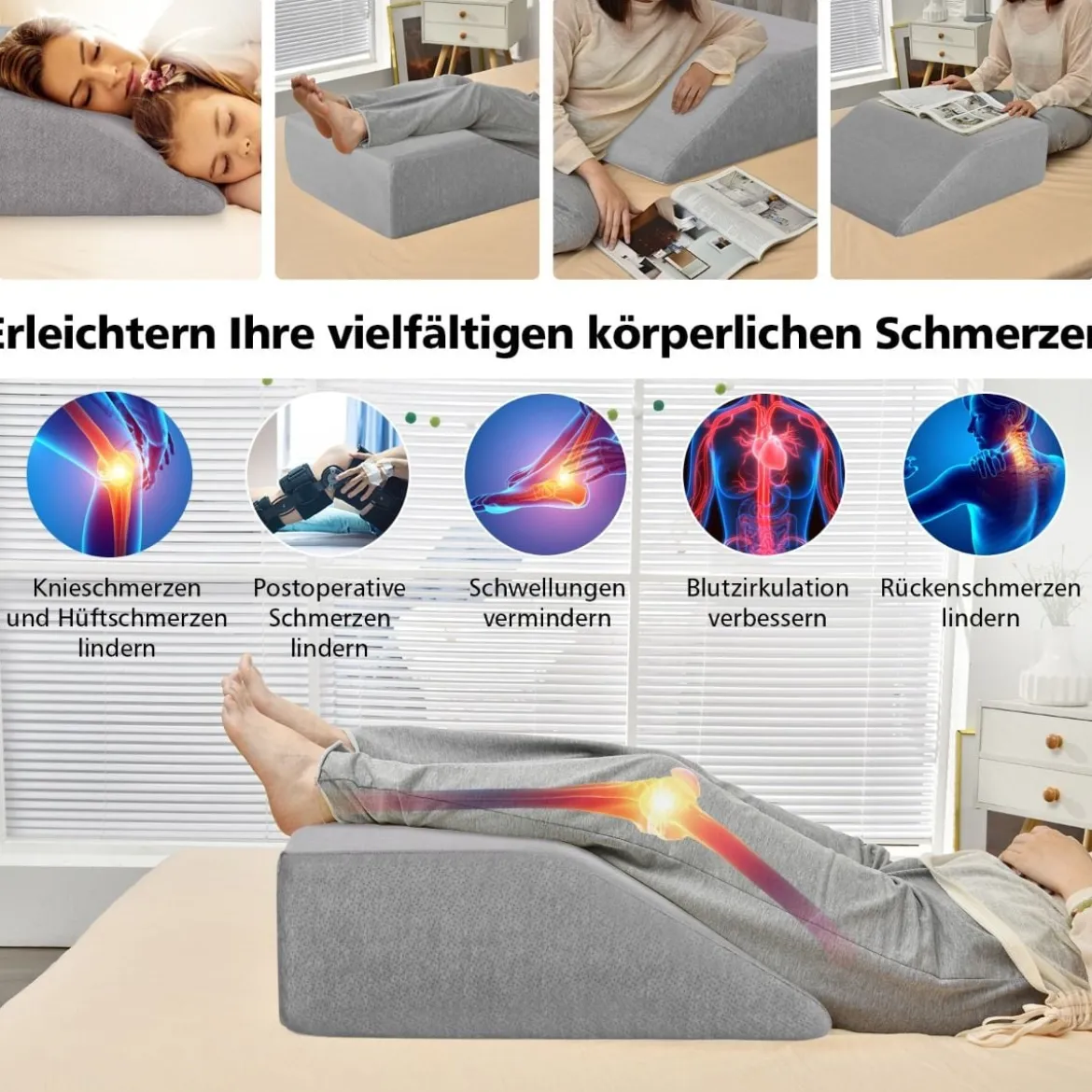 Venenkissen Beinkissen aus Rückstellschaum Schlafkissen Kopfkissen 60 x 54,5 x 20 cm Grau