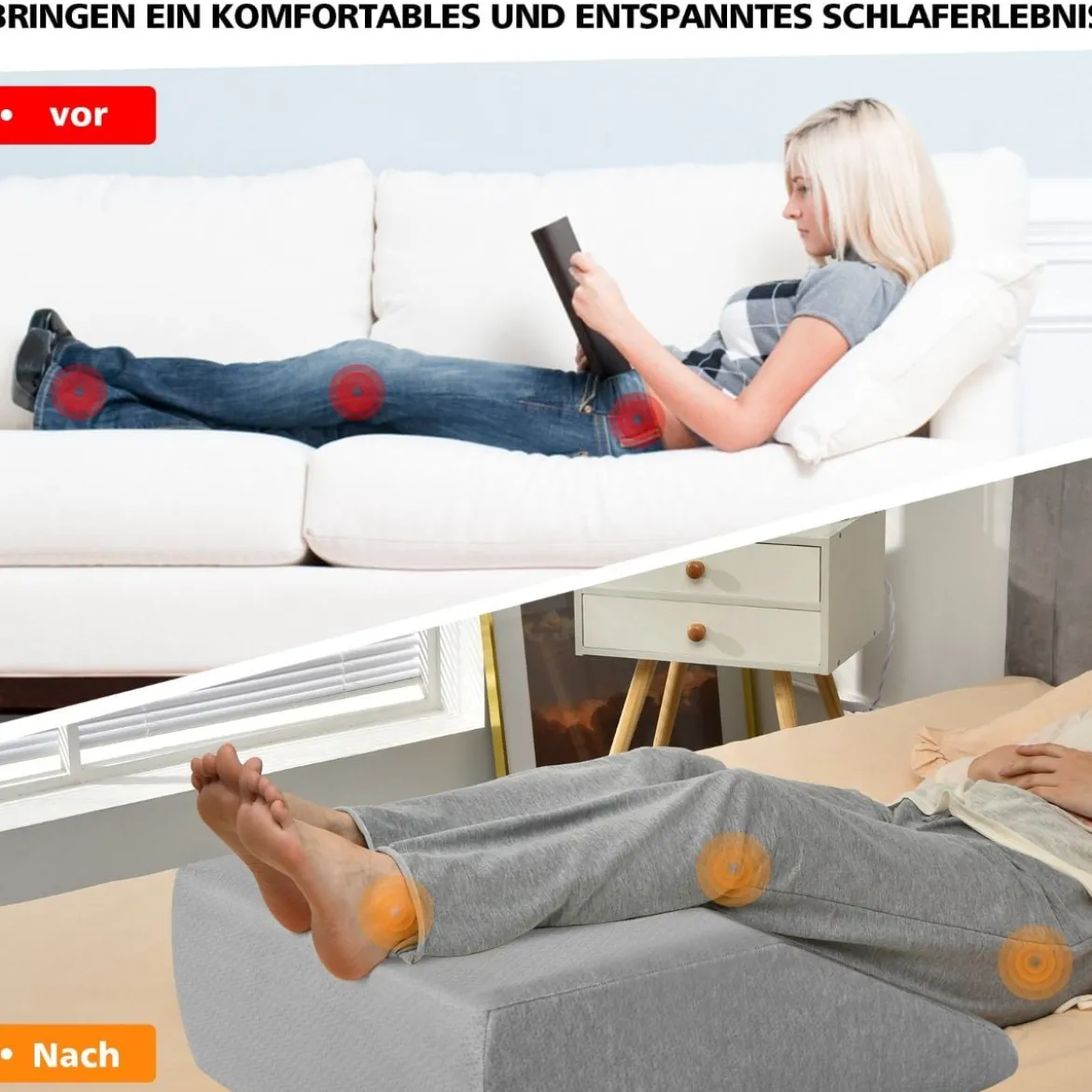 Venenkissen Beinkissen aus Rückstellschaum Schlafkissen Kopfkissen 60 x 54,5 x 20 cm Grau