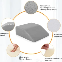 Venenkissen Beinkissen aus Rückstellschaum Schlafkissen Kopfkissen 60 x 54,5 x 20 cm Grau