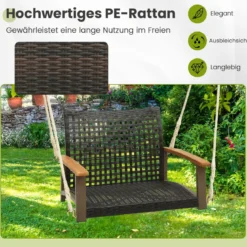 Veranda-Schaukel aus Rattan einzelner Hängesitz aus Korbgeflecht mit Sitzkissen 81,5 x 70 x 53,5 cm