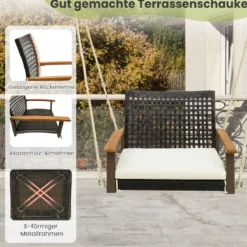 Veranda-Schaukel aus Rattan einzelner Hängesitz aus Korbgeflecht mit Sitzkissen 81,5 x 70 x 53,5 cm
