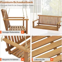 Verandaschaukel für 2 Personen mit 2 Seilen zum Aufhängen Belastbar bis 360 kg Hängebank