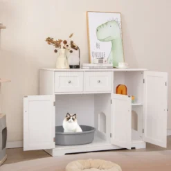 Versteck für die Katzentoilette mit 2 Schubladen & 3 Türen Holz Katzenschrank Katzenmöbel