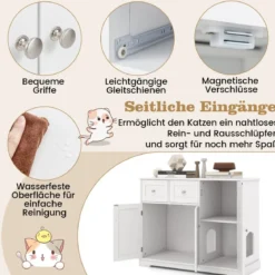 Versteck für die Katzentoilette mit 2 Schubladen & 3 Türen Holz Katzenschrank Katzenmöbel